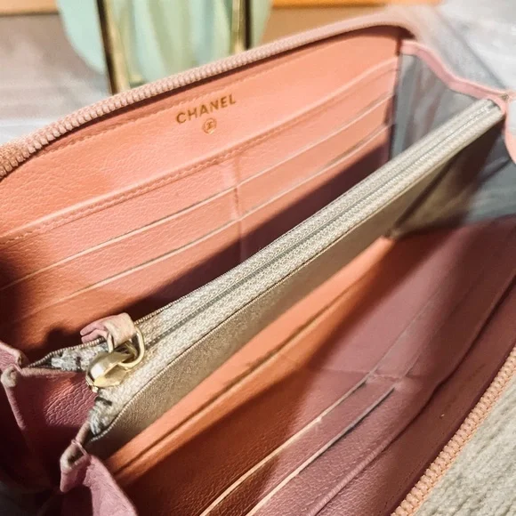 Chanel black and pink zipper long wallet